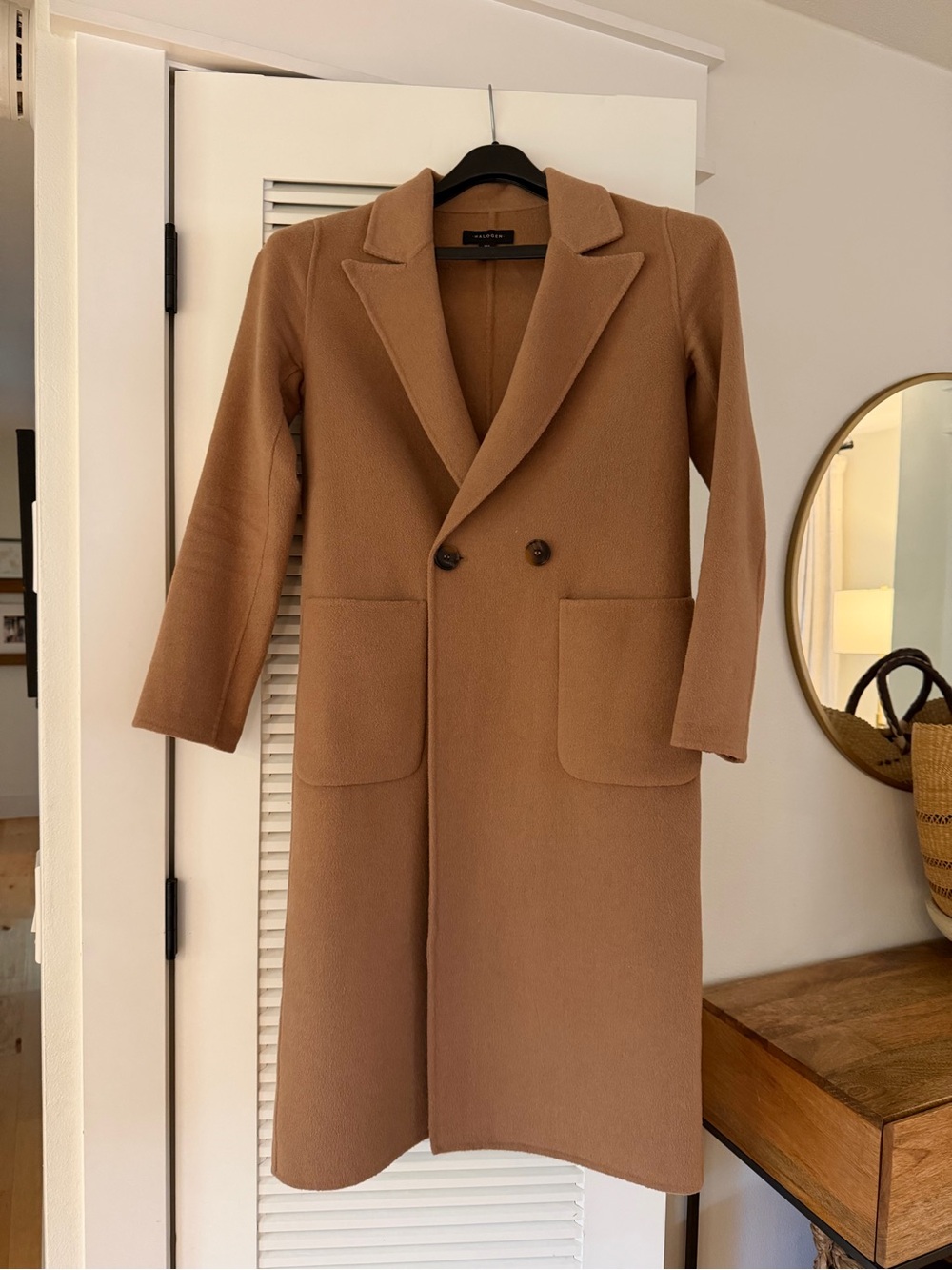 Halogen Camel Double-Breasted Wool-Blend Pea Coat